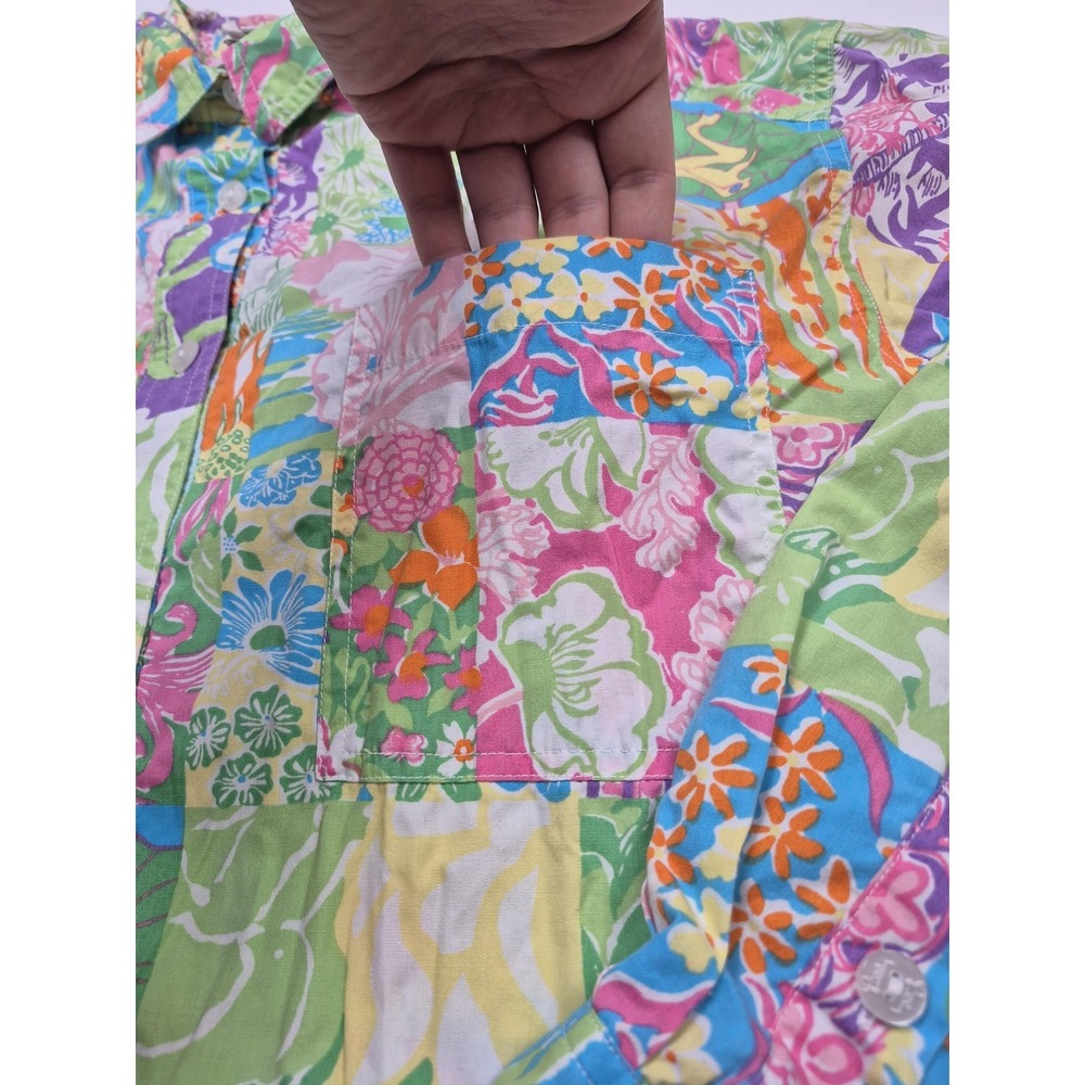 Lilly Pulitzer Shirt Womens M Multicolor Floral Patchwork Button Up Top Blouse - Picture 5 of 11